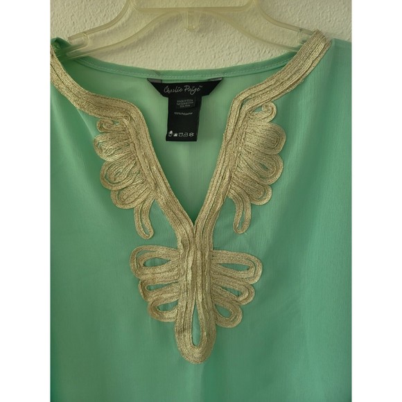 Charlie Paige Womens Turquoise Embroidered One Size Swim Cover Up Tunic Beach - Picture 2 of 11